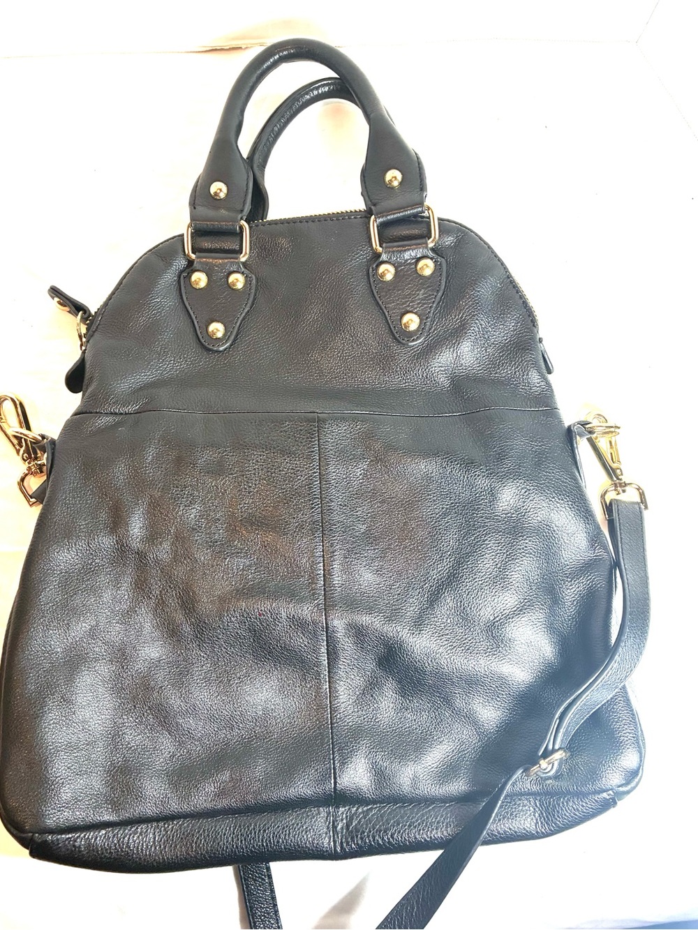 Emma Fox Black Pebbled 100% Genuine Leather Large Satchel Shoulder Bag - Picture 12 of 14